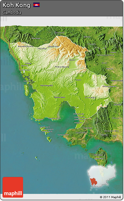 Physical 3D Map of Koh Kong, satellite outside