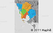 Political 3D Map of Koh Kong, desaturated