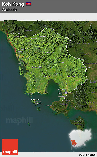 Satellite 3D Map of Koh Kong, darken