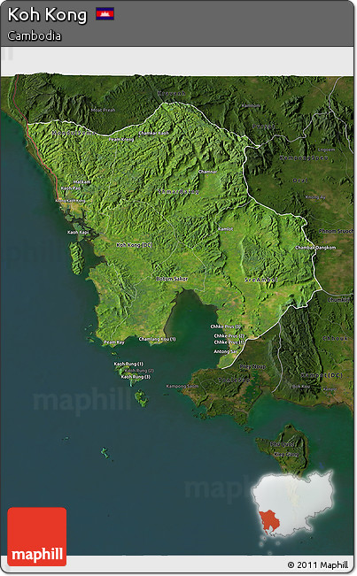 Satellite 3D Map of Koh Kong, darken