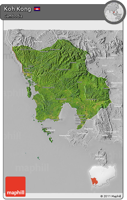 Satellite 3D Map of Koh Kong, lighten, desaturated