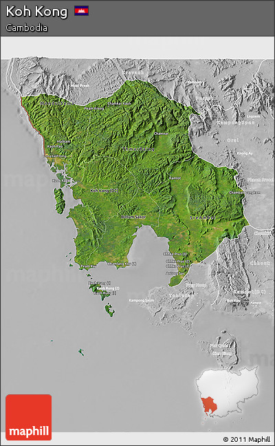 Satellite 3D Map of Koh Kong, lighten, desaturated
