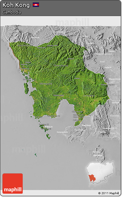 Satellite 3D Map of Koh Kong, lighten, desaturated
