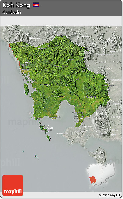 Satellite 3D Map of Koh Kong, lighten, semi-desaturated