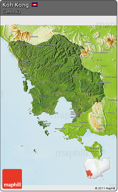 Satellite 3D Map of Koh Kong, physical outside