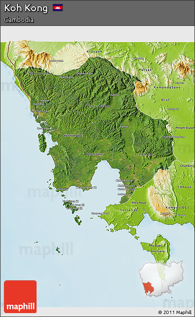 Satellite 3D Map of Koh Kong, physical outside