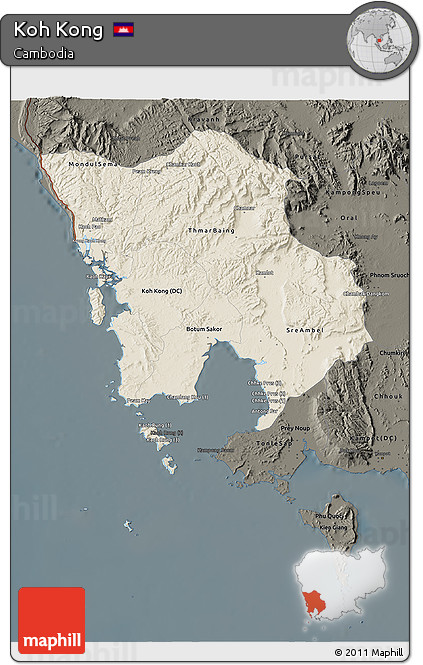 Shaded Relief 3D Map of Koh Kong, darken