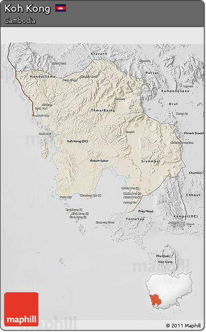 Shaded Relief 3D Map of Koh Kong, desaturated