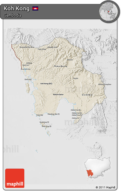 Shaded Relief 3D Map of Koh Kong, lighten, desaturated