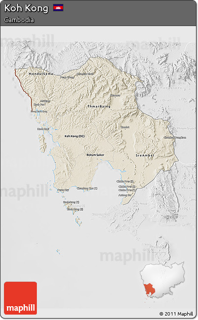 Shaded Relief 3D Map of Koh Kong, lighten, desaturated