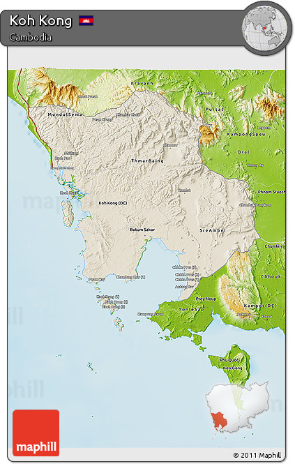 Shaded Relief 3D Map of Koh Kong, physical outside