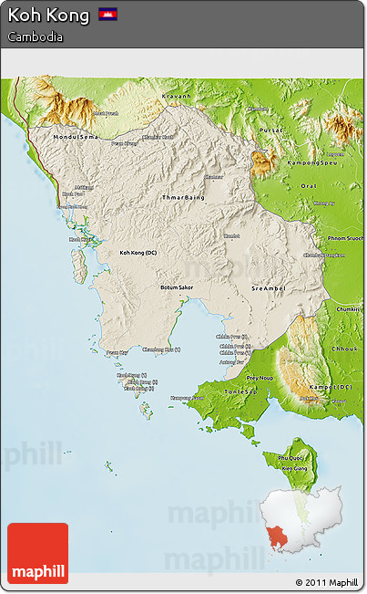 Shaded Relief 3D Map of Koh Kong, physical outside