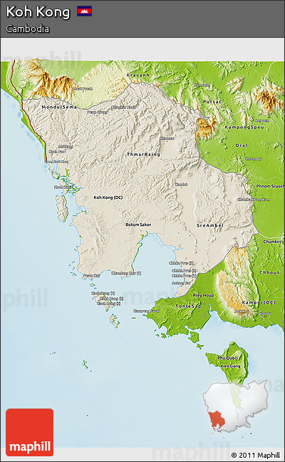 Shaded Relief 3D Map of Koh Kong, physical outside