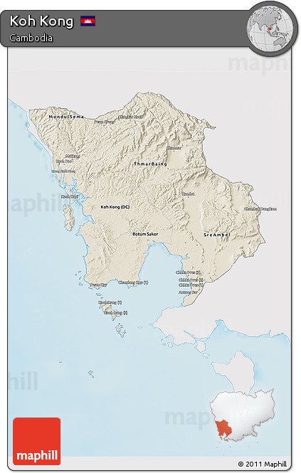Shaded Relief 3D Map of Koh Kong, single color outside