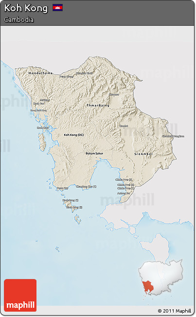 Shaded Relief 3D Map of Koh Kong, single color outside