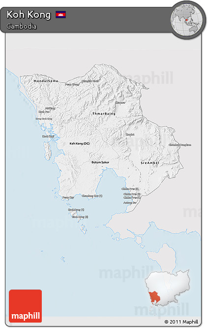 Silver Style 3D Map of Koh Kong, single color outside