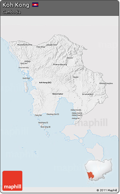 Silver Style 3D Map of Koh Kong, single color outside
