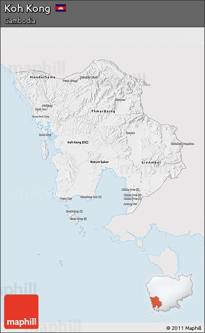 Silver Style 3D Map of Koh Kong, single color outside