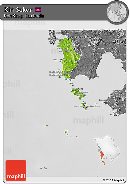 Physical 3D Map of Kiri Sakor, desaturated