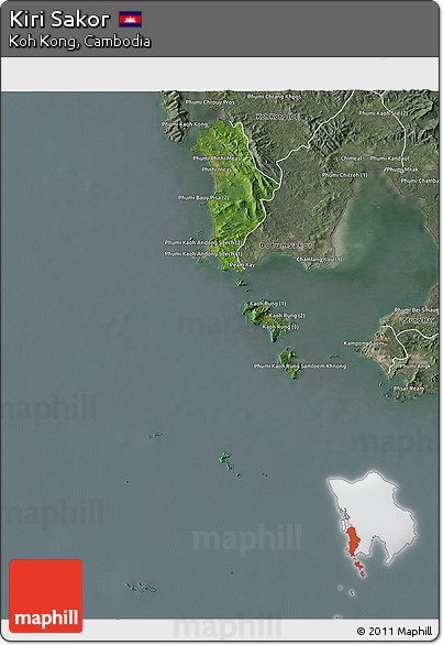 Satellite 3D Map of Kiri Sakor, semi-desaturated