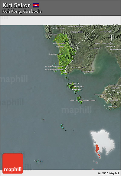 Satellite 3D Map of Kiri Sakor, semi-desaturated
