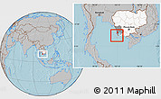 Gray Location Map of Kiri Sakor, highlighted country, highlighted parent region, hill shading
