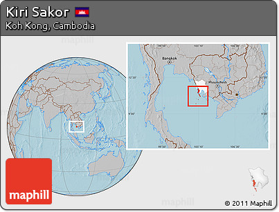 Gray Location Map of Kiri Sakor, highlighted parent region, hill shading