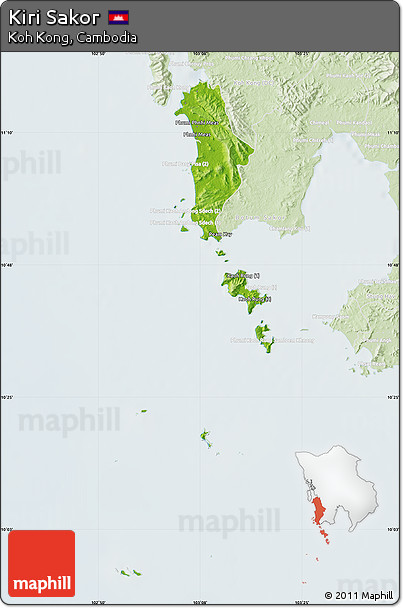 Physical Map of Kiri Sakor, lighten