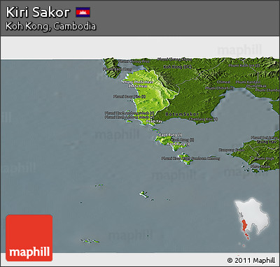 Physical Panoramic Map of Kiri Sakor, darken