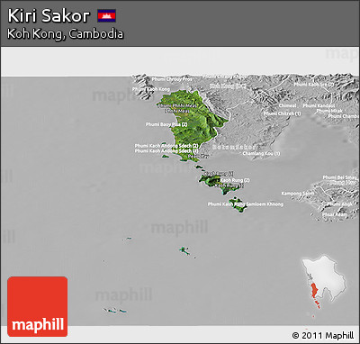 Satellite Panoramic Map of Kiri Sakor, lighten, desaturated