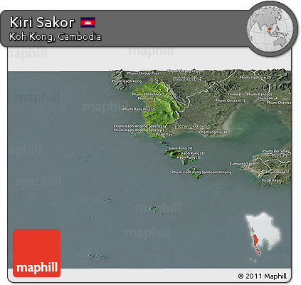 Satellite Panoramic Map of Kiri Sakor, semi-desaturated