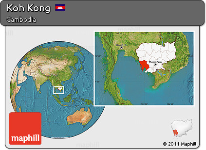 Satellite Location Map of Koh Kong, highlighted country