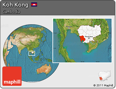 Satellite Location Map of Koh Kong, highlighted country