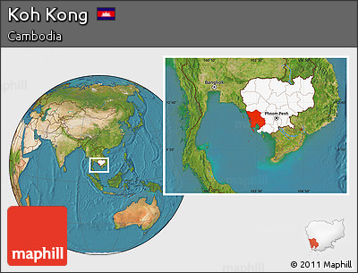 Satellite Location Map of Koh Kong, highlighted country