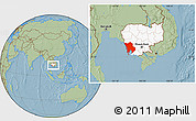 Savanna Style Location Map of Koh Kong, highlighted country, within the entire country, hill shading