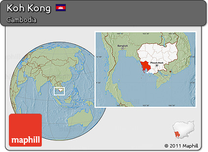 Savanna Style Location Map of Koh Kong, highlighted country, hill shading