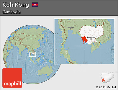 Savanna Style Location Map of Koh Kong, highlighted country, hill shading