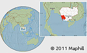 Savanna Style Location Map of Koh Kong, highlighted country, hill shading