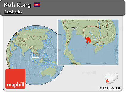Savanna Style Location Map of Koh Kong, hill shading