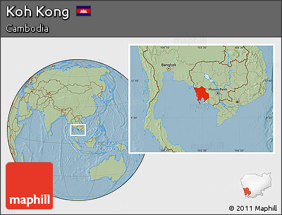 Savanna Style Location Map of Koh Kong, hill shading