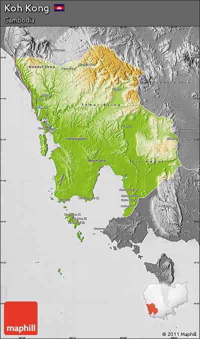 Physical Map of Koh Kong, desaturated