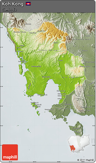 Physical Map of Koh Kong, semi-desaturated