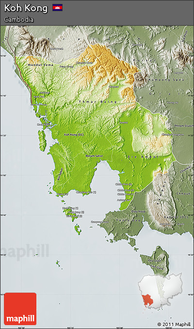 Physical Map of Koh Kong, semi-desaturated