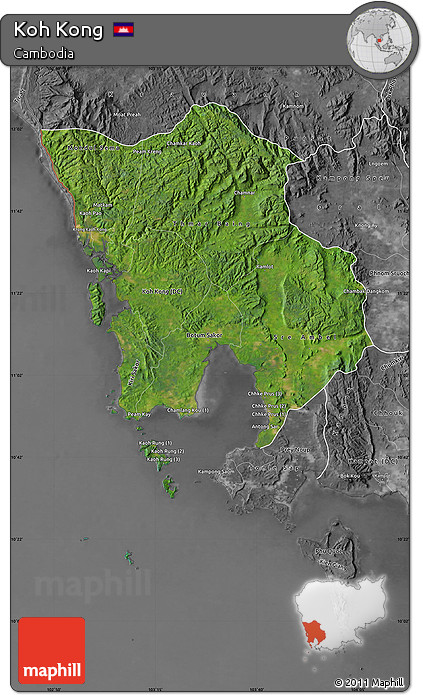 Satellite Map of Koh Kong, desaturated