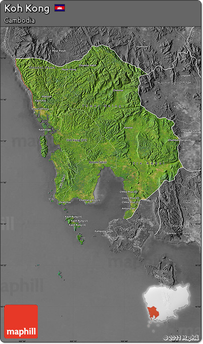Satellite Map of Koh Kong, desaturated