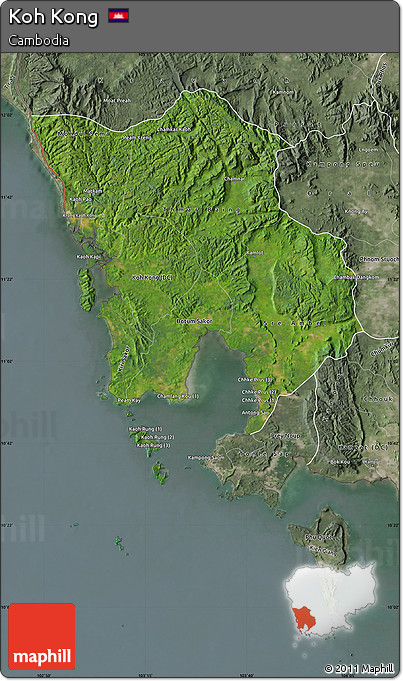 Satellite Map of Koh Kong, semi-desaturated