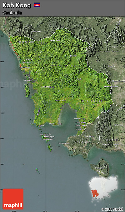 Satellite Map of Koh Kong, semi-desaturated