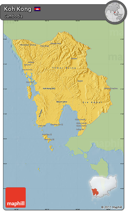 Savanna Style Map of Koh Kong, single color outside