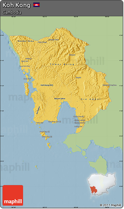Savanna Style Map of Koh Kong, single color outside