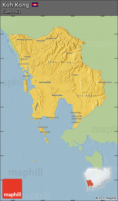 Savanna Style Map of Koh Kong, single color outside